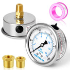 MEANLIN MEASURE 0~200Psi Stainless Steel 1/4" NPT 2.5" FACE DIAL Liquid Filled Pressure Gauge WOG Water Oil Air Center Back Mount, with 1/2" NPT and 3/8" NPT Hex Bushing