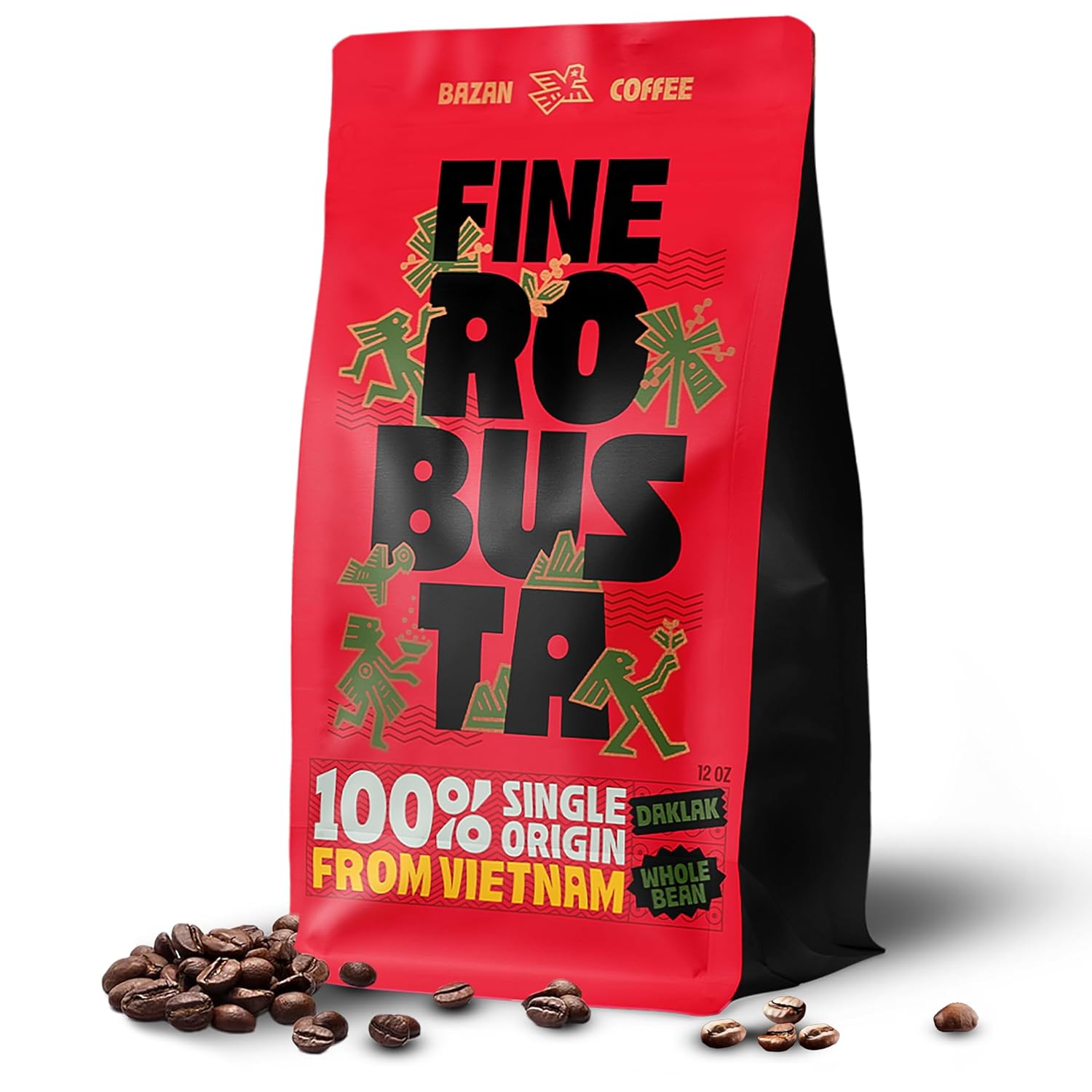 BAZAN COFFEE Fine Robusta Vietnam, Notes of Durian, Honey & Caramel, Organic Whole Bean, Medium Roast, Naturally Fermented 72H Anaerobic, 12oz