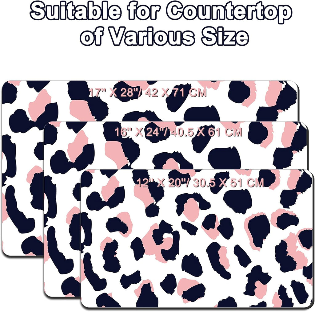 Dish Drying Mat 16" X 24", Super Absorbent & Cuttable Coffee Mats for Countertop, Kitchen Counter Mat Fits Under Coffee Maker or Machine, Hide Stain Drying Pad for Dish Drying Rack, Pink Leopard