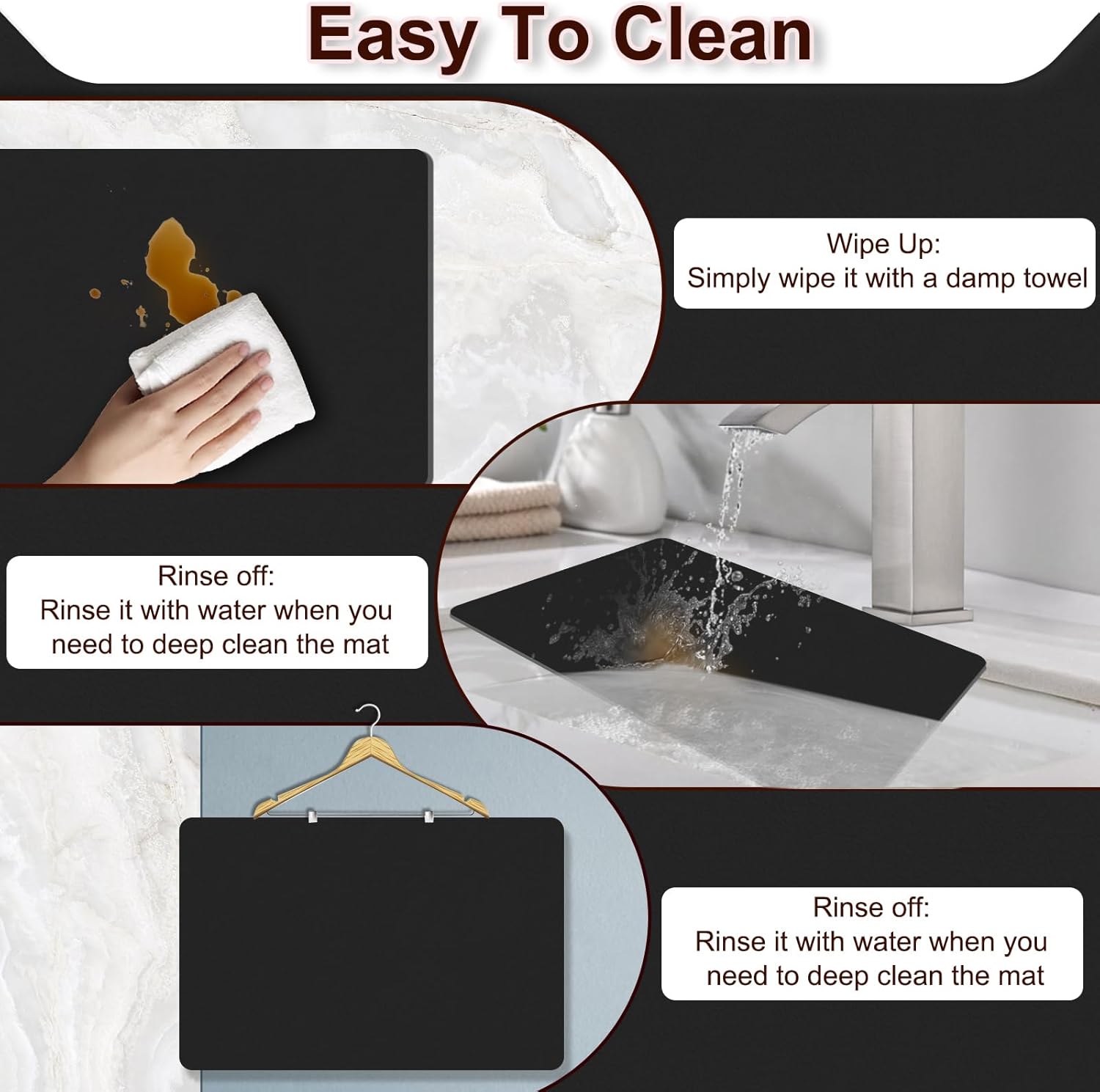 BLESWIN Dish Drying Mat for Kitchen, 15.7'' x 23.6'' Coffee Bar Mat for Countertops, Coffee Station Mats with Non-slip Rubber Backed, Absorbent Dish Dying Mat for Kitchen Counter, Black