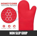 Rorecay 6pcs Oven Mitts and Pot Holders Sets for Kitchen, Extra Long Silicone Oven Gloves Heat Resistant 500 Degrees Non-Slip Potholders Hot Pads for Baking Cooking, Quilted Liner, Red