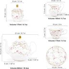 fanquare 21-Piece Gold Vine Floral Porcelain Tea Sets with Sugar Bowl Creamer Teacups, English Bone China Tea Service for Women TeaParty Family Gathering Home Décor