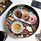 Round Serving Tray with Handles, Coffee Table Tray for Ottoman, Organizer Vanity Tray for Living Room, Outdoor Tray for Patio Entertaining, Serving Breakfast Kitchen Platter LEE33BH