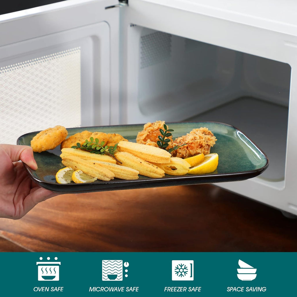 vancasso Stern Serving Platters Set of 4, 11 Inches Rectangular Ceramic Serving Plates, Green Serving Trays for Entertaining