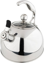 Viking 3-Ply Stainless Steel Tea Kettle, 2.6 Quart Stovetop Hot Water Pot with Tempered Glass Lid, Ergonomic Handle, Induction Ready, Mirror Finish