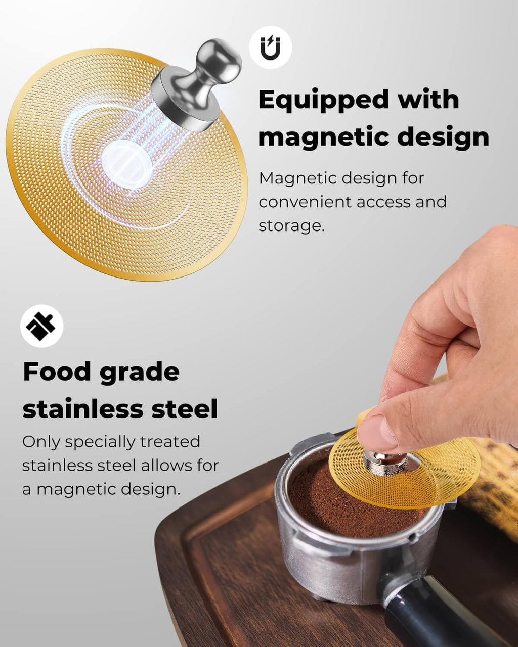 3 Pcs 58mm Espresso Puck Screen with Round Hole in the Middle - 0.2mm Ultra Thin Espresso Puck, Stainless Steel Reusable Coffee Filter, Suitable for La Marzocco/Gaggia (Golden)