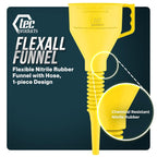 FlexAll Long Flexible Funnel for Automotive Use - Durable Nitrile Rubber - Ideal for Car Oil Change, Transmission Funnel Fluid, Diesel, Fuel, Gas - Made in USA - Yellow (12 x 4 Inches)