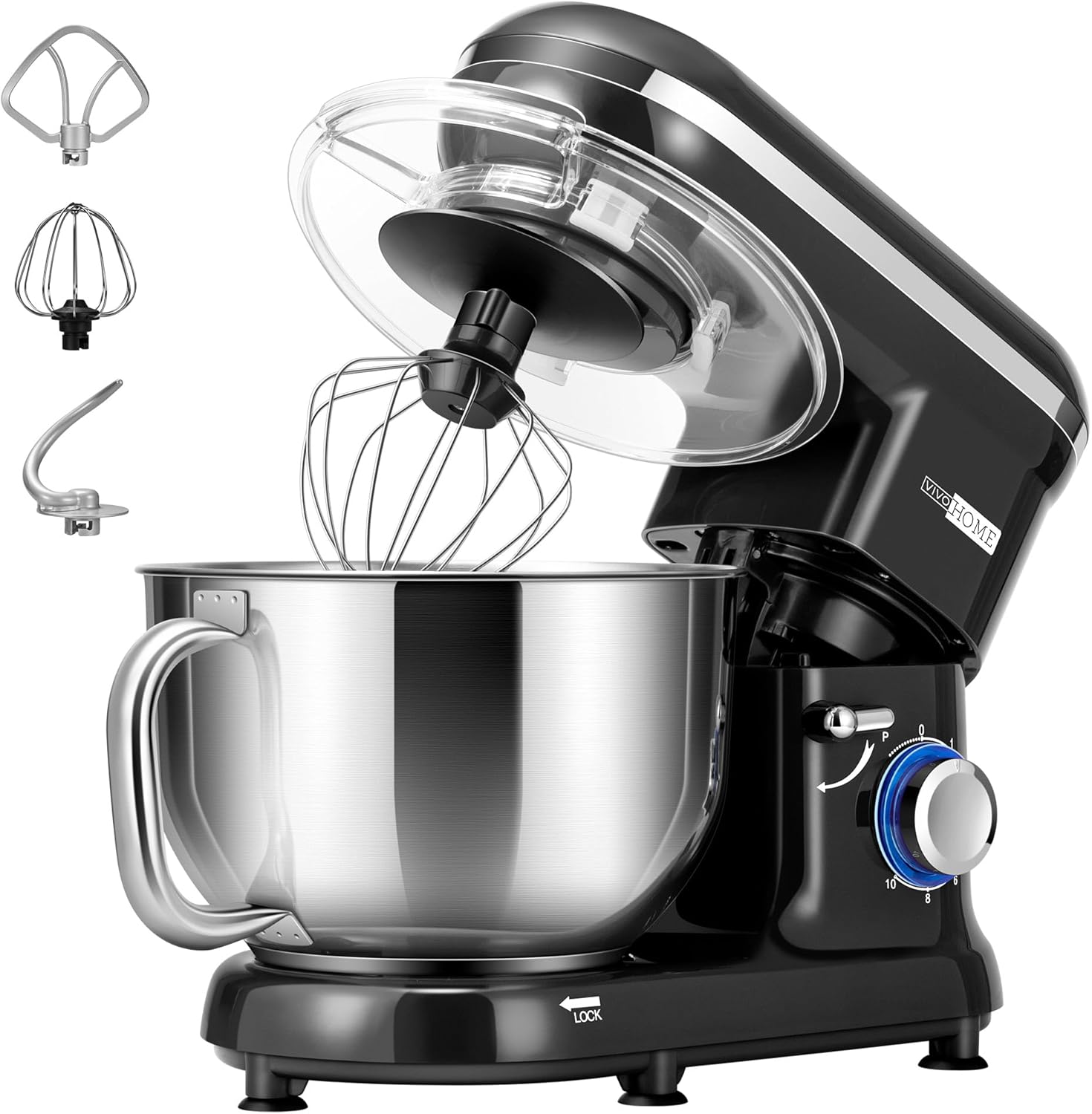 VIVOHOME Stand Mixer, 660W 10 Speed 6 Quart Tilt-Head Kitchen Electric Food Mixer with Beater, Dough Hook, Wire Whip and Egg Separator, Black