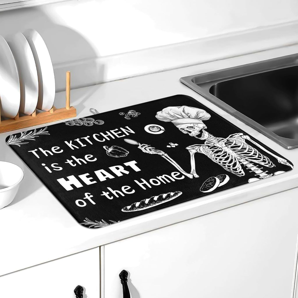 Halloween Skeleton Dish Drying Mat 18 X 24 Inch The Kitchen Is The Heart Of The Home For Kitchen Counter Reversible Dish Drying Pad Water Absorbing And Drying Mat For Kitchen Coffee Bar Decoration