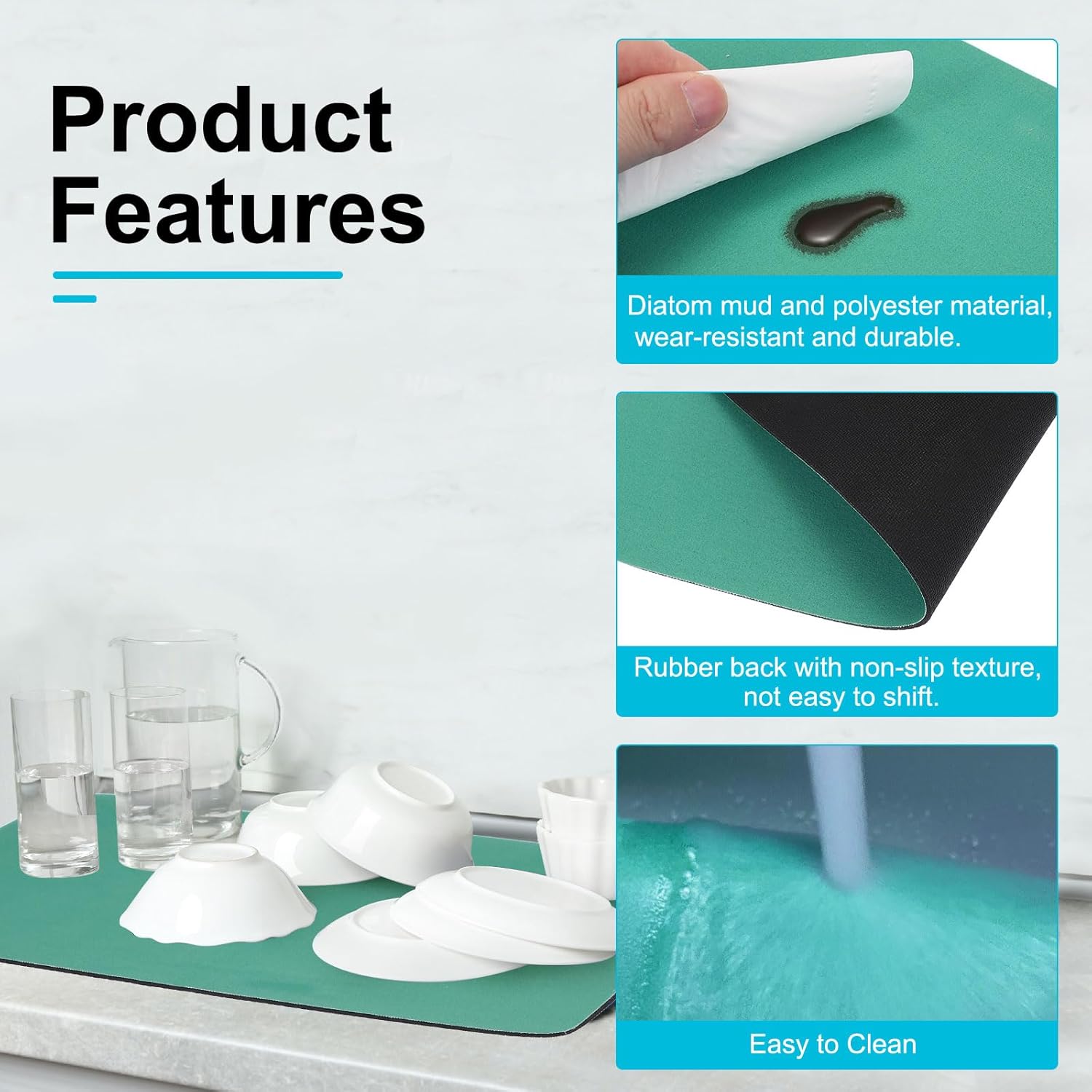 uxcell Silicone Mats for Kitchen Counter, 35.4" x 23.6" Non-Slip Countertop Protector Mat Heat Resistant Coffee Mat Waterproof Table Placemat, Green