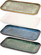 Porcelain Dinner Plates, Serving platters for entertaining, for Fruit, cheese, snack, Bread, cupcake, Salad - Scratch Resistant durable, Microwave, Dishwasher Safe, four colors 4 PCS