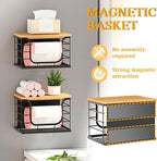 Magnetic Shelf for Fridge Trash Bag Organizer, 2 Pack Stackable Garbage Bag Holder with Bamboo Lid, Magnetic Storage Bin for Refrigerator, Under Sink, Kitchen, Pantry, Small Space Organization – Black
