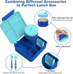 Bento Lunch Box with 8oz Soup Thermo, Kids Leakproof Lunch Food Containers with 4 Compartment, Kids Thermo Insulated Hot Food Jar for School, Trvael（Blue