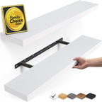 BAYKA Floating Shelves, 22.5" Rustic Wood Wall Mounted Shelves for Bathroom, Bedroom, Living Room, Kitchen & Office, Hanging Display Shelf with 22 lbs Capacity (White)