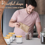 Irenare 16 Pcs 17 oz/ 500 ml Glass Canister Food Airtight Sealed Clear Borosilicate Glass Storage Jars with Lids Kitchen Spice Containers for Serving Coffee Sugar Tea Beans Candy Nuts Pantry (Bamboo)