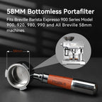58mm Bottomless Portafilter with Double Shot Filter Basket & Premium Walnutwood Handle, Portafilter Compatible with All Breville 58mm Machines, Espresso Accessories(Puck Screen)