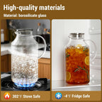 2 Pack 1 Gallon thickened Glass Pitcher with Lid and Spout, Borosilicate Glass Carafe for Hot/Cold Drink, Water Pitchers for Fridge, Extra Large Jug with Handle for Iced Tea, Coffee,Juice, Beverage