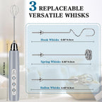 Milk Frother Handheld for Coffee, Electric Whisk 3 Speed Adjustable, Drink Mixer with Stainless 3 Whisks, Rechargeable Hand Frother Wand, for Latte Cappuccino Hot Chocolate Egg Cement Gray
