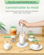 Rechargeable Milk Frother Handheld, Travel Portable Frother Wand for Coffee, USB C Electric Whisk with Stand & Case, Waterproof Hand Drink Mixer for Lattes, Cappuccino, Matcha, Egg (White)