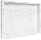 MAONAME Wood Serving Tray, Farmhouse Wooden Tray for Coffee Table, Rustic Rectangle Trays with Beads, Vintage White Decorative Trays for Living Room, Kitchen, 15.7" X 11.8" X 1.57"