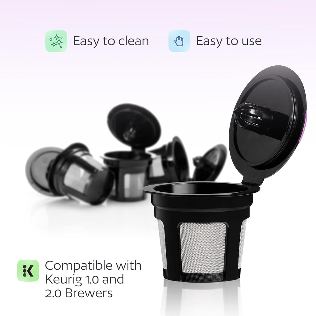 GoodCups 4 Reusable K Cups for Keurig - 4 Black Refillable Kcups Coffee Filters for Keurig Coffee Makers