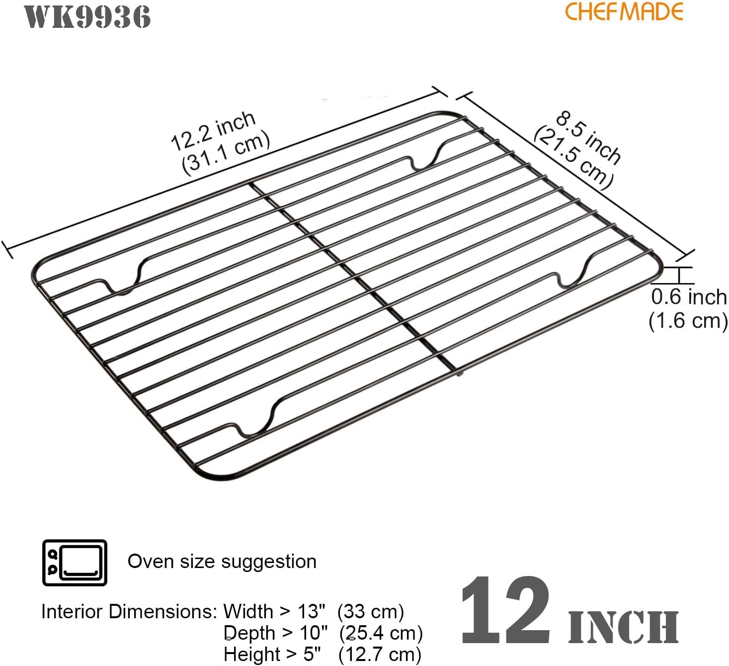 CHEFMADE Baking and Cooling Rack, Nonstick 12.2-Inch Rectangle Wire Rack Bakeware