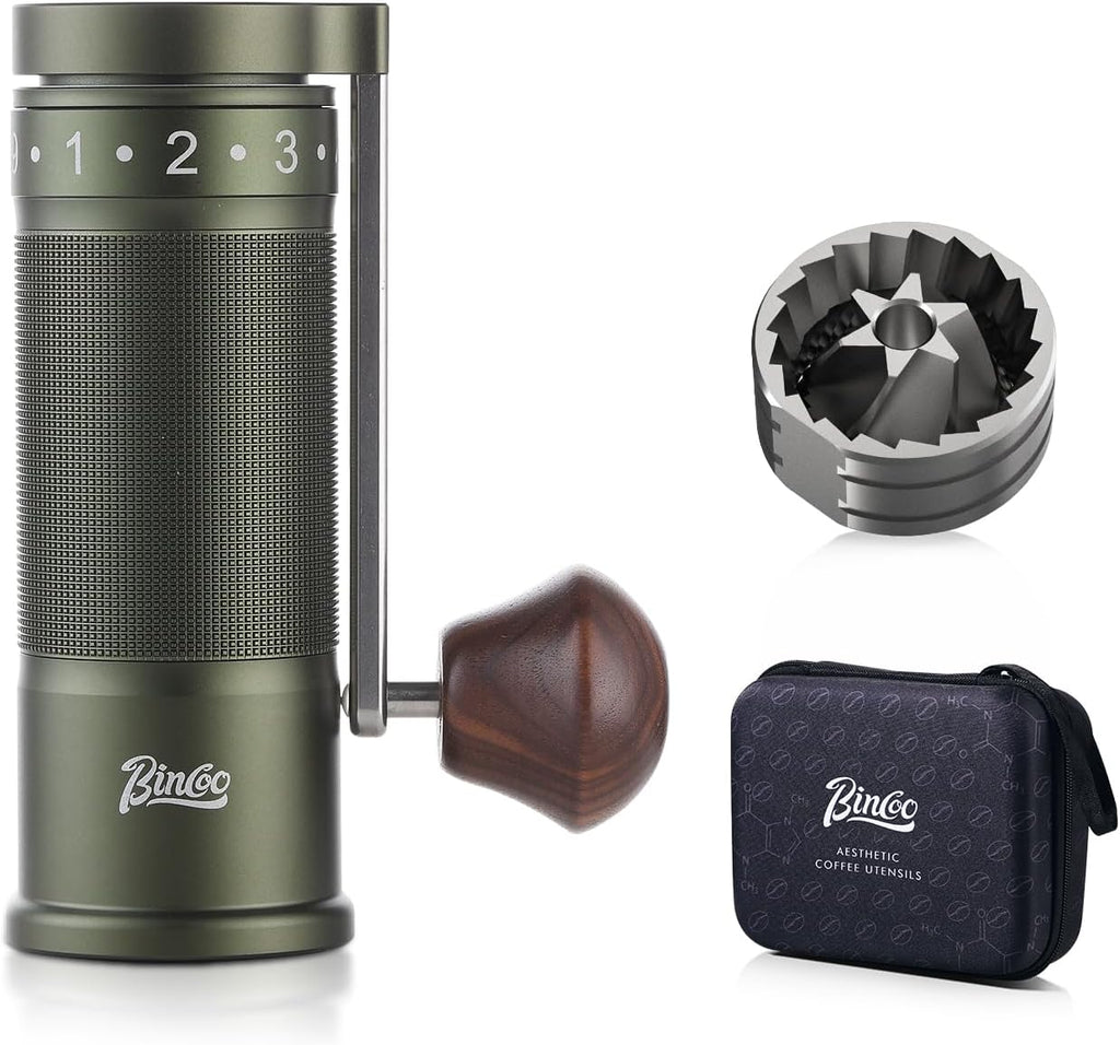 Bincoo Manual Coffee Grinder with Foldable Handle– External Setting Hand Coffee Grinder with Steel Burr,Compact and Portable for Home/Travel/Camping(Green)