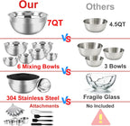 Mixing Bowls Set, 27PCS Stainless Steel Mixing Bowl with Lid Set, Large Nesting Bowls 7, 4.5, 3, 2.5, 2, 1.5QT, Measuring Cups and Spoons Baking Utensils Metal Bowl for Kitchen Prep