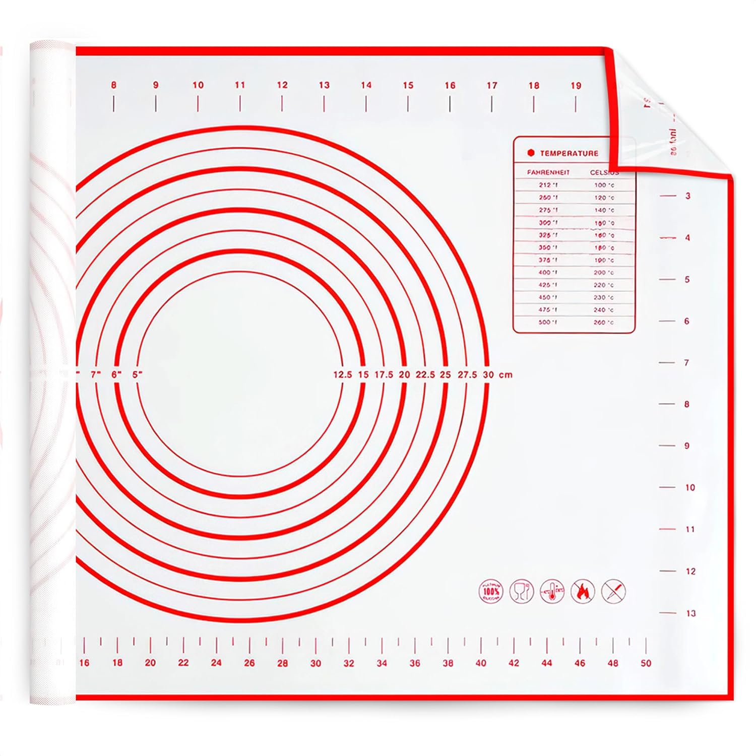 15.7x23.4 Pizza Mats for Rolling Dough - Stain-Proof Large Silicone Baking Mat with Measurements, Non-Stick Baking Rolling Mat - Heat Resistant Kneading Dough Sheet for Bread, Pizza, Pasta & Pie