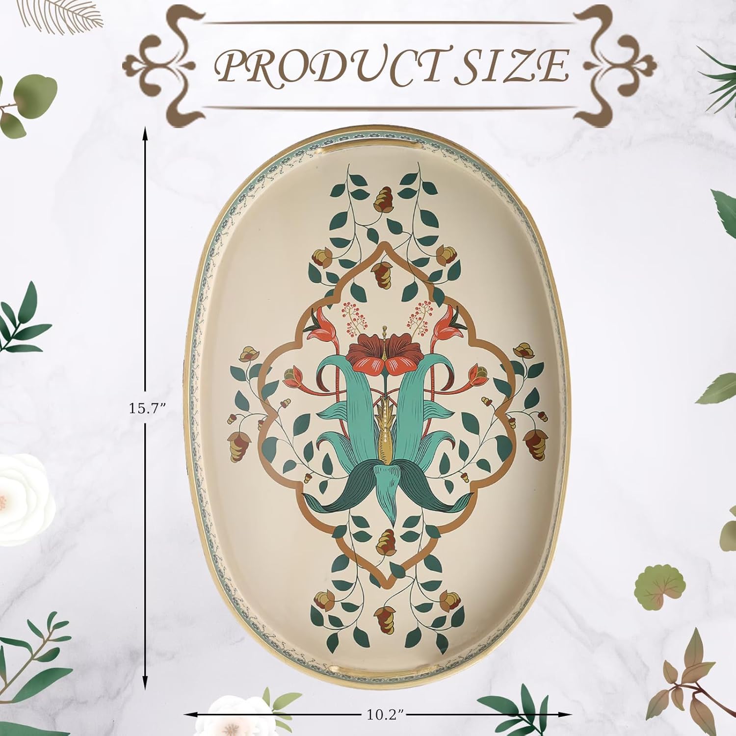 Oval Plastic Serving Tray with Handles, Elegant Decorative Tray for Coffee Table, Ottoman, Living Room, Kitchen, Outdoor Use. 10"*16"*1.4" A