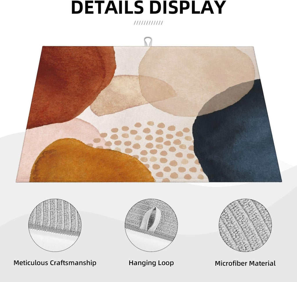 Boho Abstract Art Dish Drying Mats 18x24 Inch,Modern Geometric Girly Pink Dish Pad Drying Rack Mat for Kitchen Counter Ultra Absorbent Microfiber Dishware Coffee Maker Bar Countertop Decor