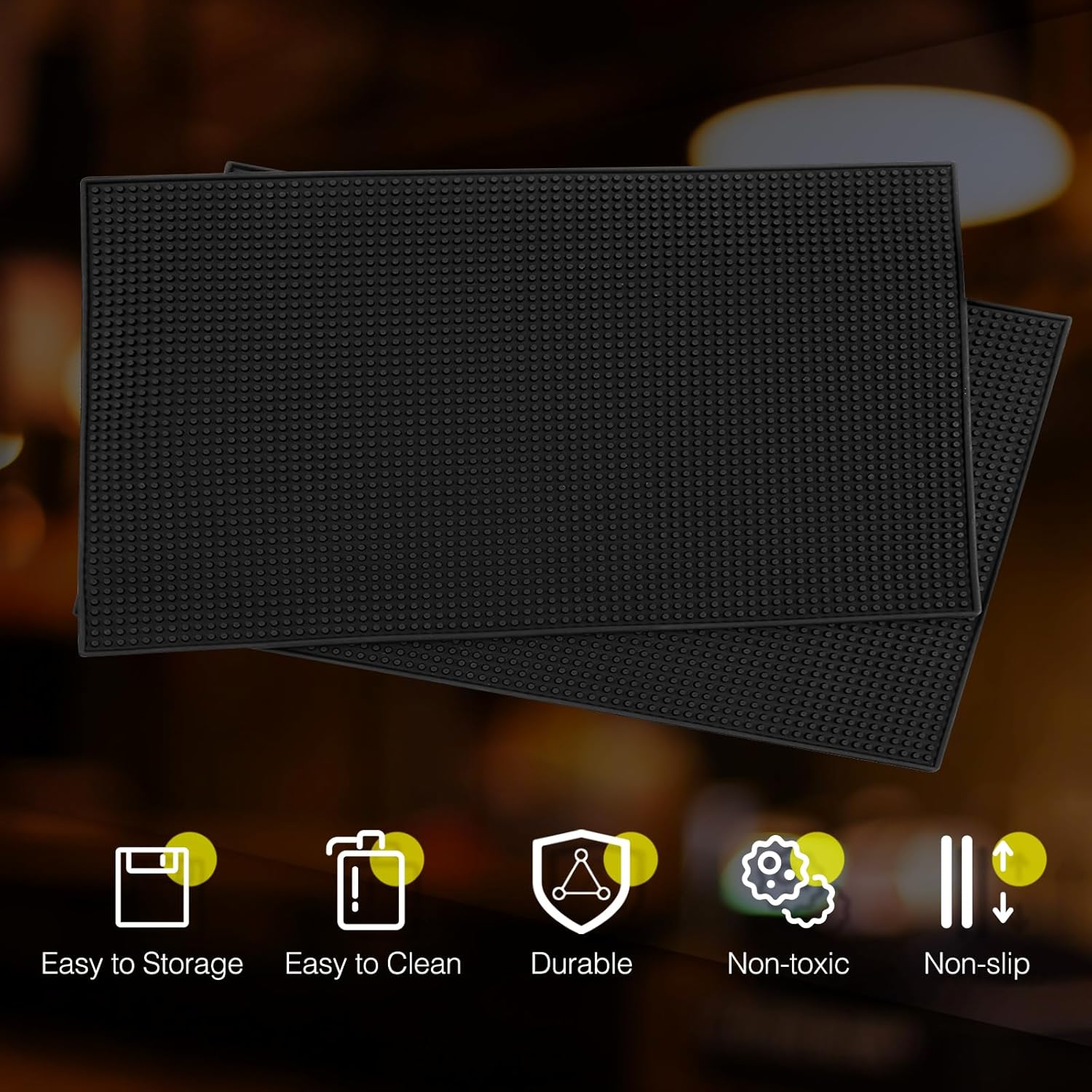 Tioncy 2 Pcs Bar Mat 6 x 12 Inch Bar Mat for Countertop Non Slip Rubber Bar Service Mat Cocktail Coffee Bar Mats for Home Bar Bartending Barbershop, Black