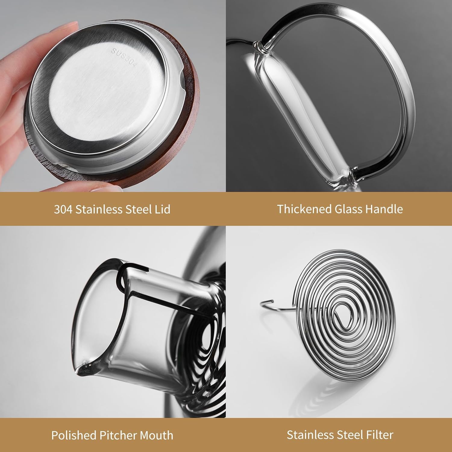 Glass Pitcher with Lid and Spout, 40OZ Glass Water Jug, Glass Carafe for Hot/Cold Water, 1200ml Glass Water Pitcher for Fridge, Glass Teapot, Large Iced Tea Pitcher for Homemade Beverage