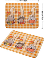 Fall Gnome Dish Drying Mat for Kitchen Autumn Pumpkin Maple Leaves Dishes Pad Orange White Check Plaids Dish Drainer Rack Mats Absorbent Fast Dry Counter Accessories 18x24inch Thanksgiving Day Decor