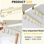 2pcs Mug Organizer for Kitchen Cabinets,Under-Shelf Coffee Cup Mug Rack with 6 Hooks,Fit for 1.1 Inch Thickness Shelf or Less,Suitable for Holder Hanger for Cups/Keys Storage/Scarf.Gold