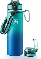 GOSWAG Insulated Sports Water Bottle, 24oz 2 Lids(with Straw/No Straw), Stainless Steel Water Bottles with Paracord Handle, Insulated Bottle with Double-Wall Vacuum Insulation