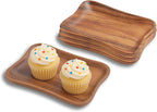 Woodard & Charles Set of 4 Acacia Wood Pinched Tray for Charcuterie, Sushi, Dessert, Fruit and More, 7.5" x 5.25"