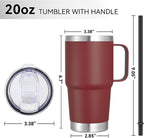 VEGOND 20 oz Tumbler Bulk with Handle Lid and Straw, Stainless Steel Insulated Travel Coffee Mug Set, Spill Proof Double Wall Metal Tumblers Cups, Wine Red 6 Pack