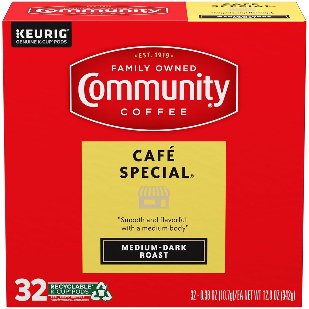 Community Coffee Café Special, Medium-Dark Roast, Single-Serve Keurig K-Cup Pods, 32 Count (Pack of 4)