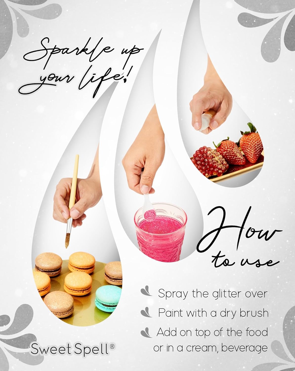 Sweet Spell Edible Glitter (15g) - Shimmer Sparkles for Drinks, Cakes, Cocktails - 100% Edible & Food Grade Glitter, Vegan, Gluten-Free (Black)