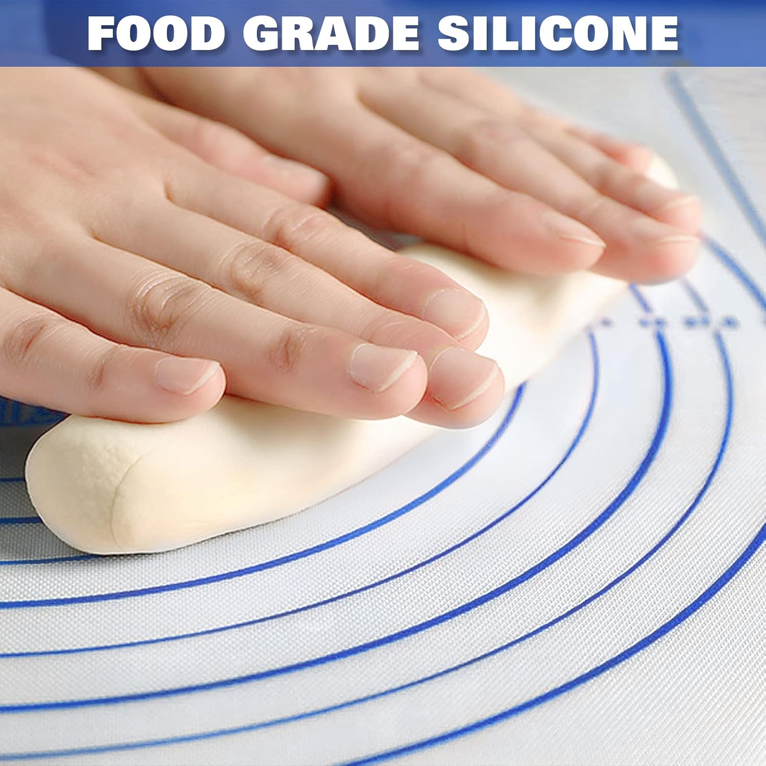 Silicone Pastry Mat Extra Thick Large Non Stick Baking Supplies Kitchen Counter Cooking Rolling Dough Sheet Pie Crust Sourdough Bread Oven Liner with Measurement (L-16''(W)*24''(L), 2#Blue)