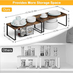 Cabinet Shelf Organizers, 15.7 inches Large Kitchen Counter Shelf, Set of 2 Wood Kitchen Pantry Organizer, Storage Shelves for Countertop, Spice Rack, Stackable, Expandable, Metal Black, Brown