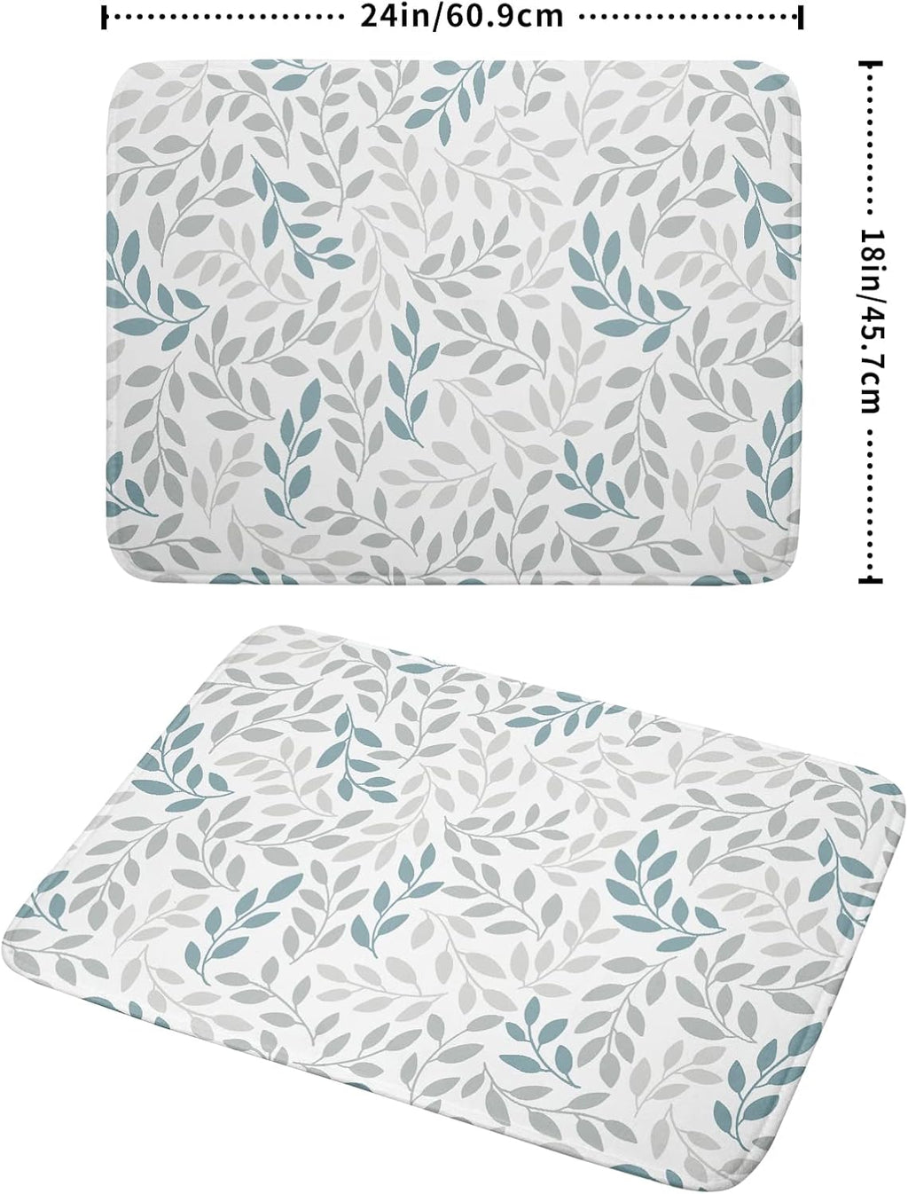 Leaves Branches Dish Drying Mat 18x24 for Kitchen Counter Decor Grey and Blue Leaf Absorbent Reversible Plant Dish Mat Microfiber Drying Pad Dish Drainer Rack Mats for Coffee Bar Home Decor