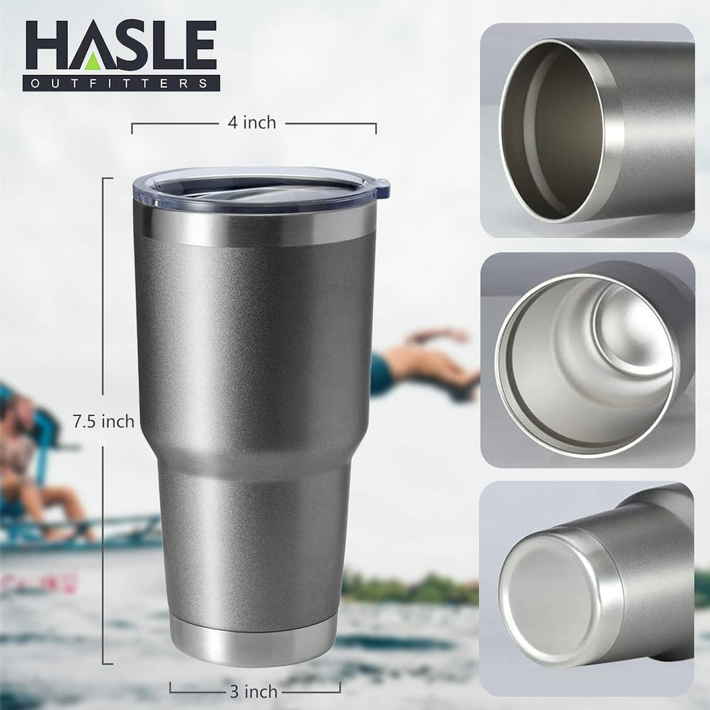 HASLE OUTFITTERS 30oz Stainless Steel Tumbler, Double Wall Vacuum Insulated Travel Mug Tumbler, Durable Insulated Coffee Mug, Gift Box Set (Grey, 12)