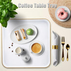 White Square Decorative Tray with Handles, 13"*13" Versatile Serving Tray for Coffee Table, Ottoman, Ideal for Serving, Displaying, Organizing