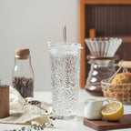 KEMORELA Glass Tumblers with Lids and Straws – Set of 2, 18oz Premium Quality Drinking Glasses, Ideal for Juices, Cocktails, and Everyday Use