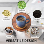 Hasense Espresso Cups and Saucers Set of 6, Demitasse Cups with Handle for Coffee Drinks, Latte, Cappuccino, Cafe Mocha and Tea, 4 Ounce Porcelain Coffee Cups for Coffee Bar Home and Party, Blue