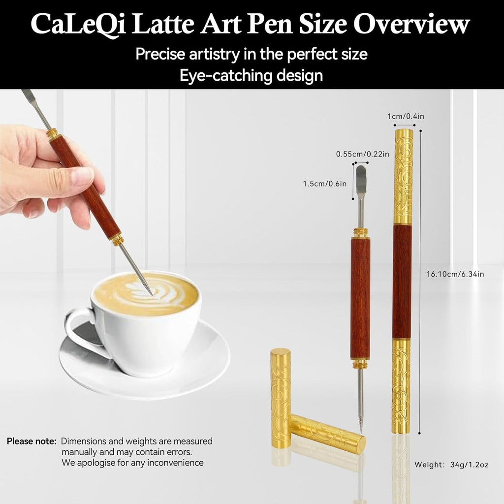Latte Art Pen 1Pcs,Stainless Steel and Brass with Rosewood Handle of Tools - Barista Tools for Art on Latte,Cappuccino,Espresso - Perfect Coffee Accessories for Coffee Bar