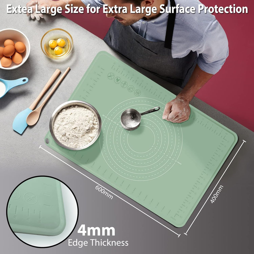 24"X16" Silicone Baking Mat Extra Large Non-stick Pastry Mat with High Edge, Dough Rolling Board for Pastry, Macarons, Pies, Bread, Cookies, Pizza, Fondant, Pasta, Food Grade Silicone Baking Supplies