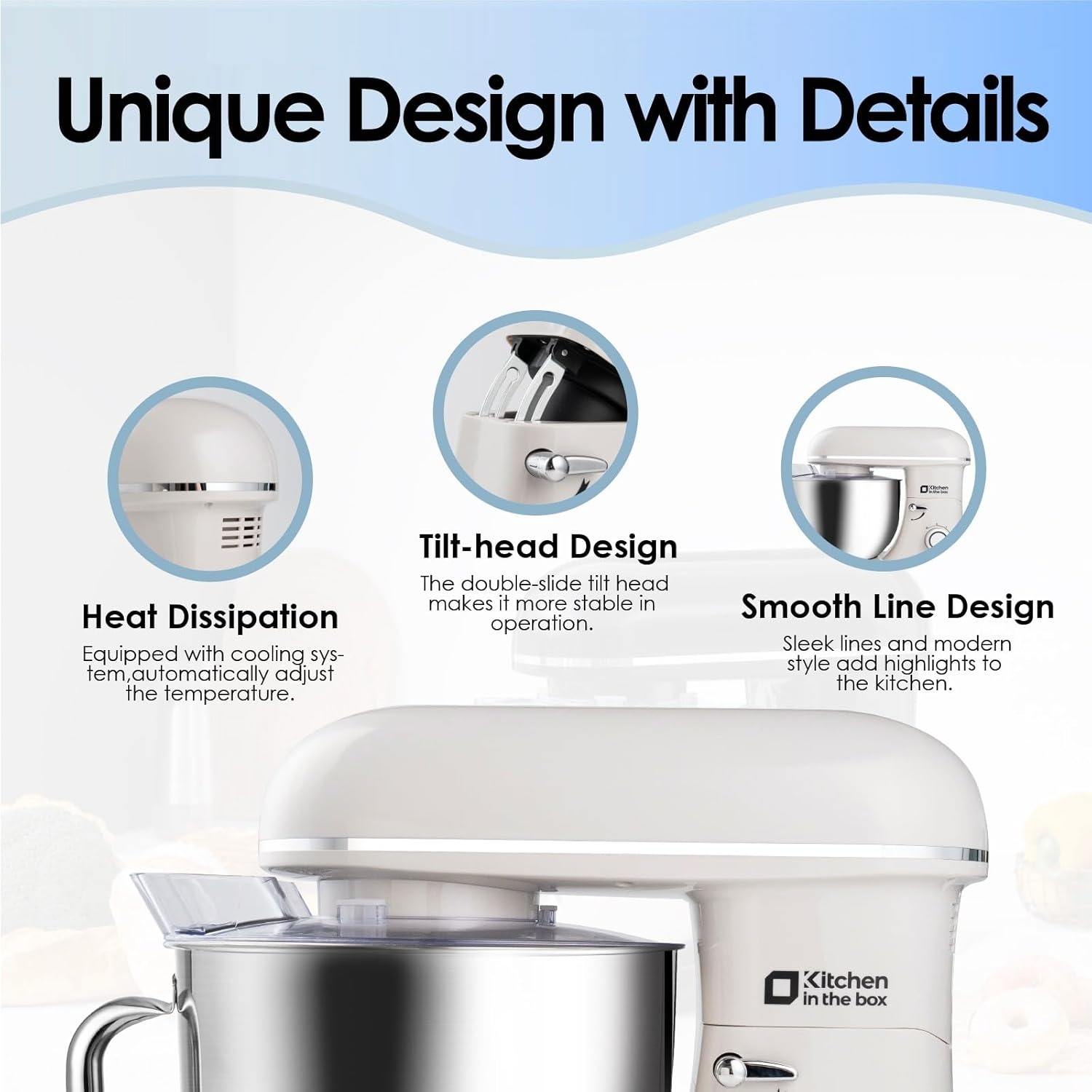 Kitchen in the box Stand Mixer - 8.5 Quart Mixing Bowl, 900 Watt Kitchen Electric Mixer for Heavy Dough, Large Capacity Food Mixer for Home Cooks with Egg Whisk, Dough Hook & Flat Beater (Cream)